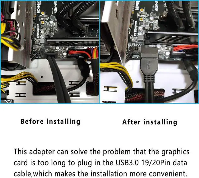 Alt view image 3 of 7 - BUCIER Right Angled USB 3.0 20-pin Male to Female Extension Adapter, Desktop Motherboard 90 Degree Angled USB 3.0 19-Pin Motherboard Internal Header-Black 2PCS