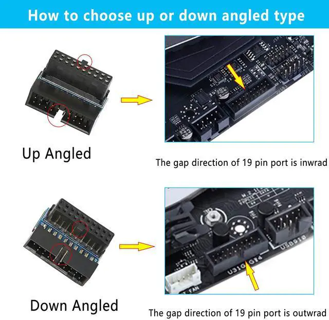 Alt view image 2 of 7 - BUCIER Right Angled USB 3.0 20-pin Male to Female Extension Adapter, Desktop Motherboard 90 Degree Angled USB 3.0 19-Pin Motherboard Internal Header-Black 2PCS