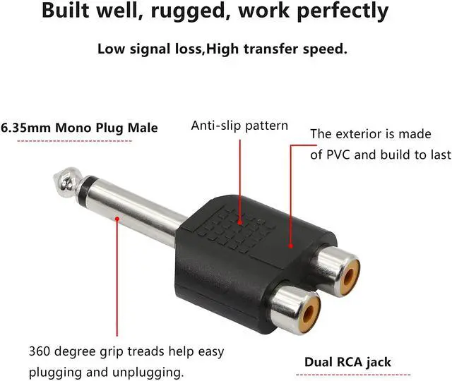 Alt view image 3 of 7 - BUCIER 6.35mm Mono 1/4 Inch Male to RCA Splitter,Gelrhonr Stereo Jack Male to RCA Female Adapter-5PCS