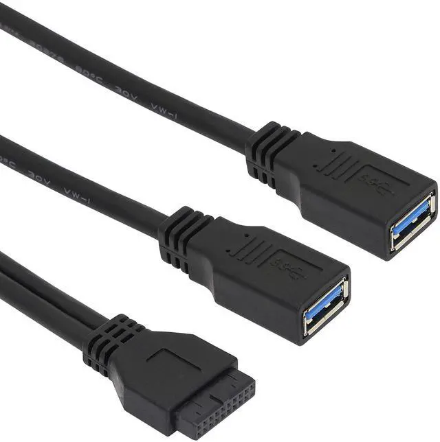 Alt view image 6 of 6 - BUCIER 2 Port USB 3.0 A to 20 Pin Header Motherboard Cable, Y Splitter Cable Dual Port USB 3.0 A to 20 Pin Female Motherboard Header Adapter 25cm - Black