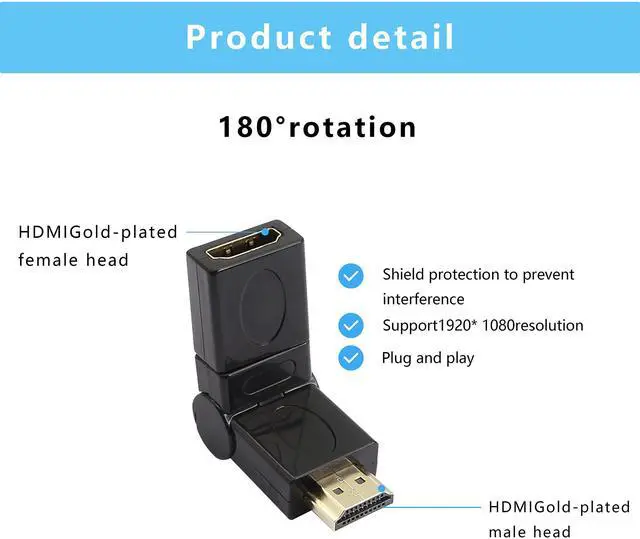 Alt view image 2 of 7 - BUCIER Swivel Angle HDMI Adapter,90 180 270 360 Degree Angle Rotatable Extension Connector Adjustable Male to Female Adaptor for Full HD Support Including 720p-1080p,No Loss in Video/Audio Quality