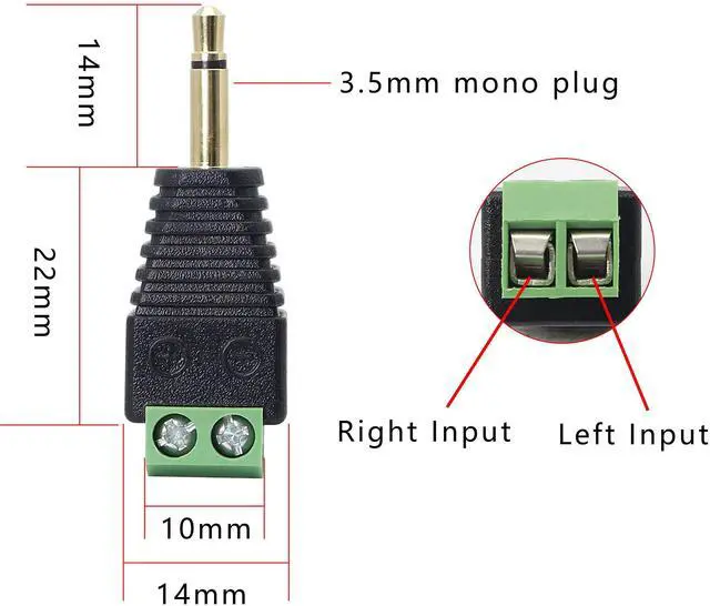 Alt view image 2 of 7 - BUCIER 3.5mm Mono Male to 2 Pin Screw Terminal, 1/8 Inch Stereo TS Audio Plug Screw Block Solderless Balun Connectors for Headphone Headset and Earphone-3 Pack