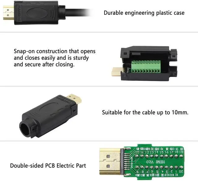 Alt view image 3 of 7 - BUCIER HDMI Solderless Signals Terminal, Gold Plated HDMI Free Welding Connector Breakout Board with Breakout Plastic Cover,Screwdriver