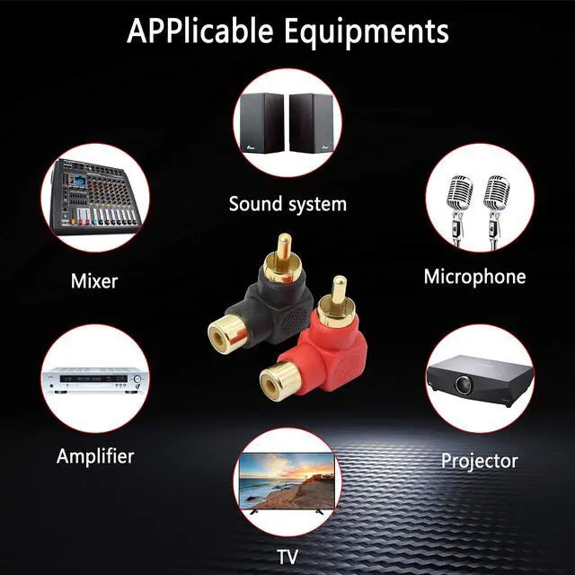Alt view image 4 of 7 - BUCIER 90 Degree RCA Adapter, RCA Male to Female Elbow Connectors,Gold-Plated Right Angle Adapter for Stereo Audio or AV Video-2pcs