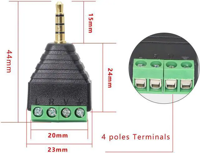 Alt view image 6 of 7 - BUCIER 3.5mm 4 Screw Terminal Adapter, 1/8 Inch 4 Pole Stereo TRRS Audio Plug Solderless Converter for Headphone Headset and Earphone3-Pack