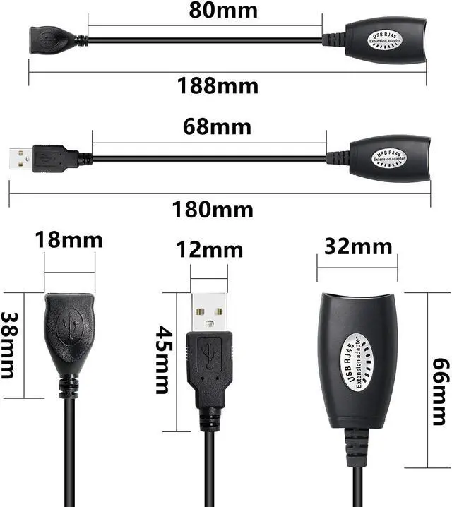 Alt view image 5 of 7 - BUCIER 2Pack USB 2.0 to RJ45 Ethernet Extender Adapter Cable,Over Cat5/Cat5e /Cat6 Cable for Printer Mouse Keyboard-Black