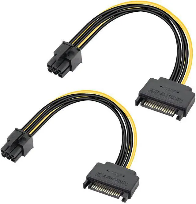 Main image of BUCIER SATA to 6 Pin PCIe Power Cable,Sata 15 Pin Male to 6 Pin PCI Express Graphics Video Card Power Cable for Host and Graphics Card-8inch(2PCS)