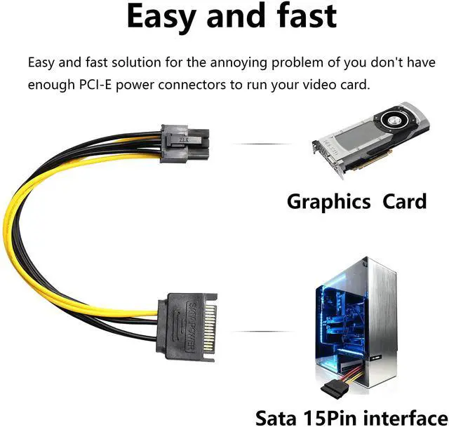 Alt view image 2 of 7 - BUCIER SATA to 6 Pin PCIe Power Cable,Sata 15 Pin Male to 6 Pin PCI Express Graphics Video Card Power Cable for Host and Graphics Card-8inch(2PCS)