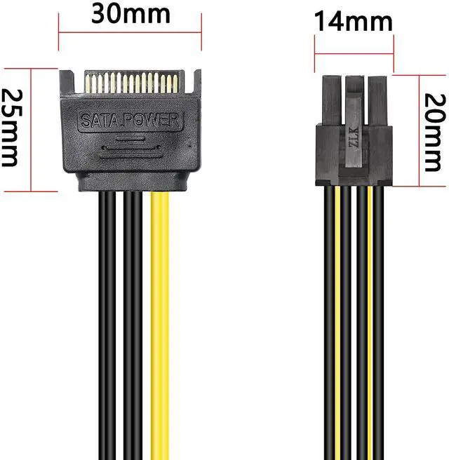 Alt view image 4 of 7 - BUCIER SATA to 6 Pin PCIe Power Cable,Sata 15 Pin Male to 6 Pin PCI Express Graphics Video Card Power Cable for Host and Graphics Card-8inch(2PCS)