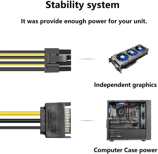 Alt view image 5 of 7 - BUCIER SATA to PCIE Cable,Dual SATA 15pin to 8-pin(6+2 pin) PCI-E Power Cable Y Splitter Extension Cords for Graphics Video Card-7.4in-2 Packs