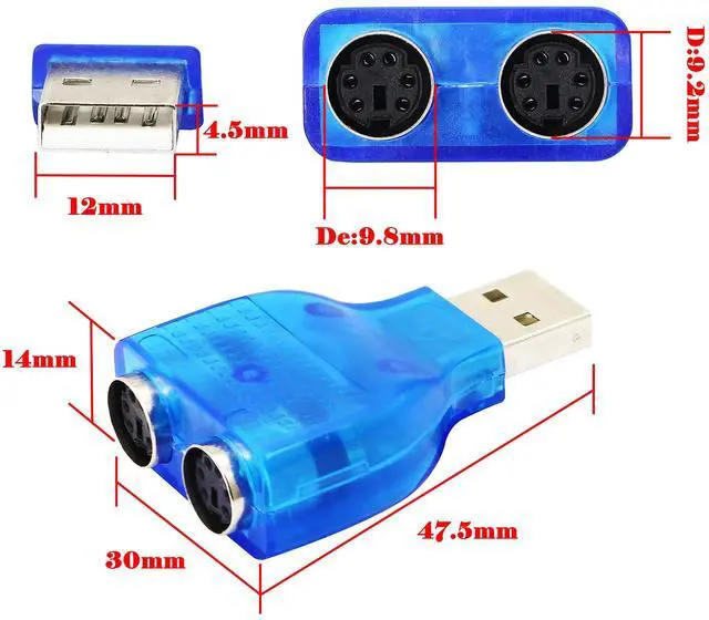 Alt view image 2 of 7 - BUCIER USB to PS2 AdapterUSB to Dual PS/2 Keyborad & Mouse Converter Cable for Laptop PC Computer - Blue 2 Pack