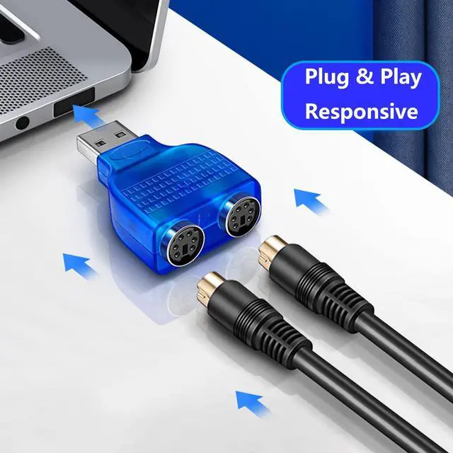 Alt view image 5 of 7 - BUCIER USB to PS2 AdapterUSB to Dual PS/2 Keyborad & Mouse Converter Cable for Laptop PC Computer - Blue 2 Pack