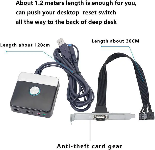 Alt view image 3 of 7 - BUCIER Reset HDD Button Switch Desktop PC Computer Case Power Supply Supplies on/Off with Dual USB PortsAudio Ports and Reset HDD Push Button Switch for Home, Office, Internet Cafes(Cable 120CM