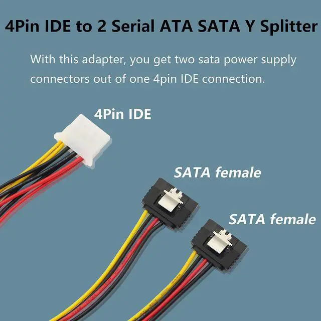 Alt view image 6 of 7 - BUCIER 8In LP4 to Dual Latching SATA Power Y Cable Splitter, 4-pin IDE Female to 15pin Female Adapter for HHD/SSD/DVD RW/Hard drive-2PCS