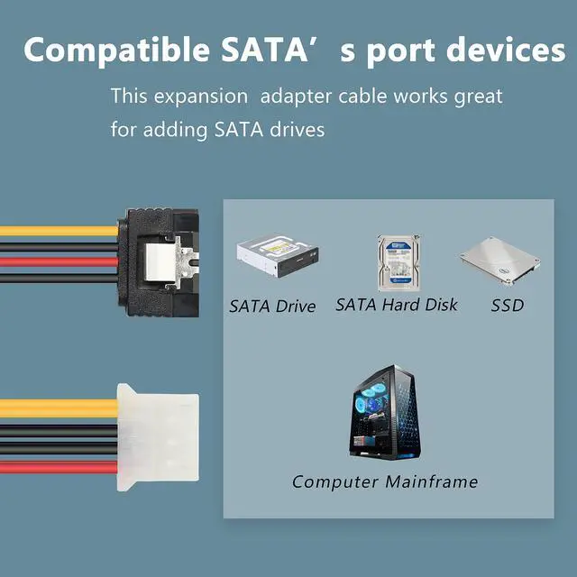 Alt view image 5 of 7 - BUCIER 8In LP4 to Dual Latching SATA Power Y Cable Splitter, 4-pin IDE Female to 15pin Female Adapter for HHD/SSD/DVD RW/Hard drive-2PCS