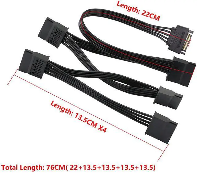 Alt view image 6 of 7 - BUCIER 15Pin SATA Male to 5 SATA Female Power Splitter Adapter Cable Extension Y-Cable for HDDSSD Hard Disk