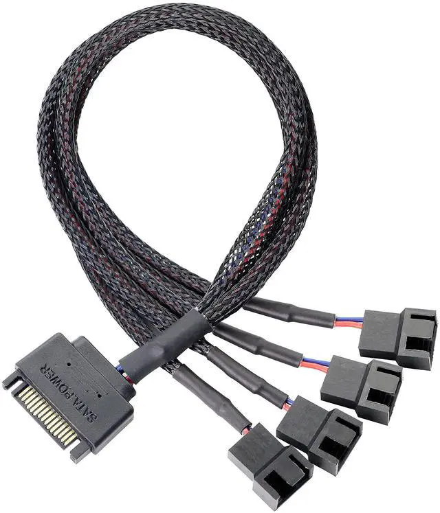 Main image of BUCIER SATA Cooler Fan Adapter Cable, 15 Pin to 4 x 3/4 Pin Fan Splitter, 1.1Ft (Black - 1 to 4)