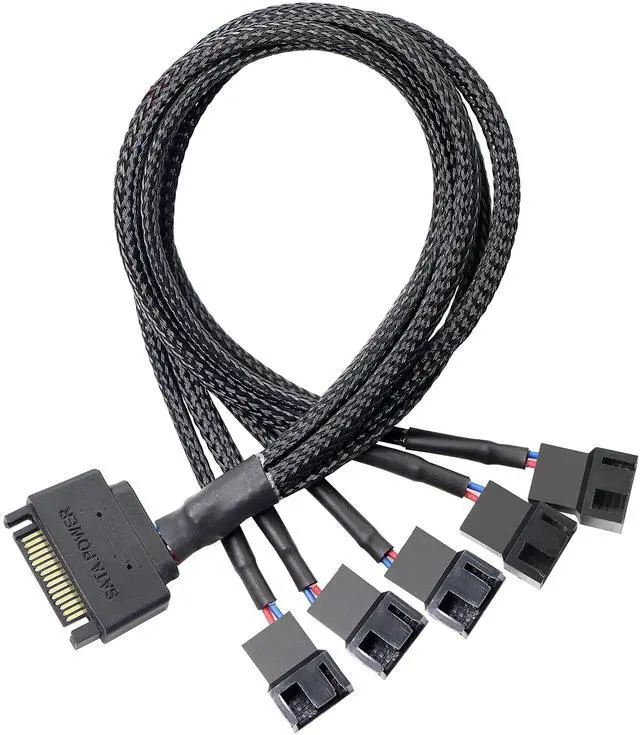 Main image of BUCIER SATA Cooler Fan Adapter Cable - 15 Pin to 3/4 Pin Fan Splitter - 1.1Ft (Black - 1 to 5)