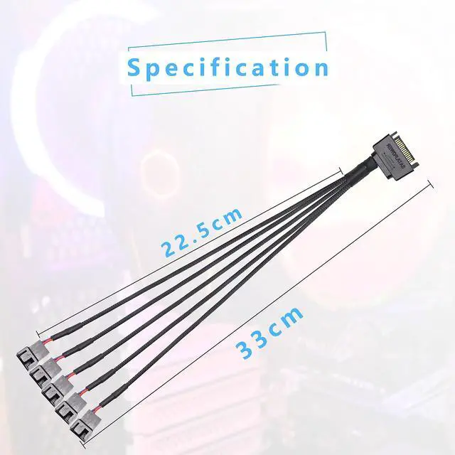 Alt view image 6 of 7 - BUCIER SATA Cooler Fan Adapter Cable - 15 Pin to 3/4 Pin Fan Splitter - 1.1Ft (Black - 1 to 5)