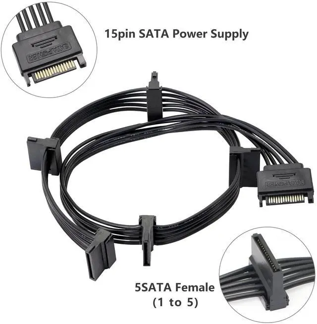 Alt view image 2 of 7 - BUCIER 15Pin SATA Male to 5 x 15 Pin SATA Female Hard Drive Power Right Angle Splitter Adapter Cable Extension Cable for Hard Disk 50CM