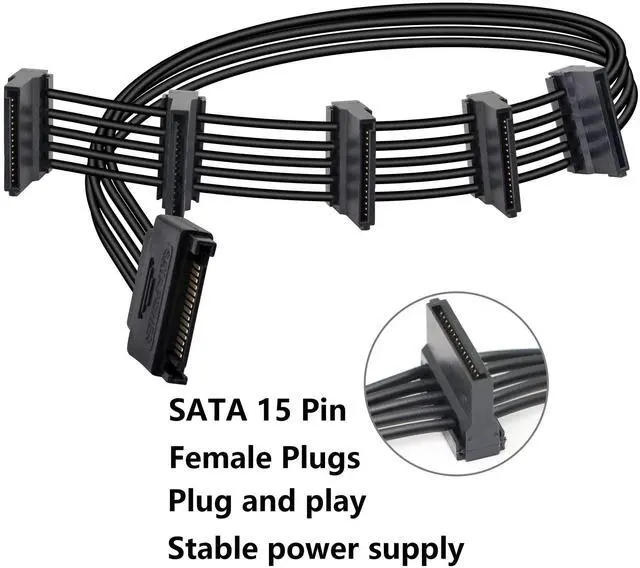 Alt view image 3 of 7 - BUCIER 15Pin SATA Male to 5 x 15 Pin SATA Female Hard Drive Power Right Angle Splitter Adapter Cable Extension Cable for Hard Disk 50CM