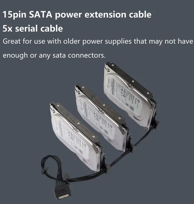 Alt view image 5 of 7 - BUCIER 15Pin SATA Male to 5 x 15 Pin SATA Female Hard Drive Power Right Angle Splitter Adapter Cable Extension Cable for Hard Disk 50CM
