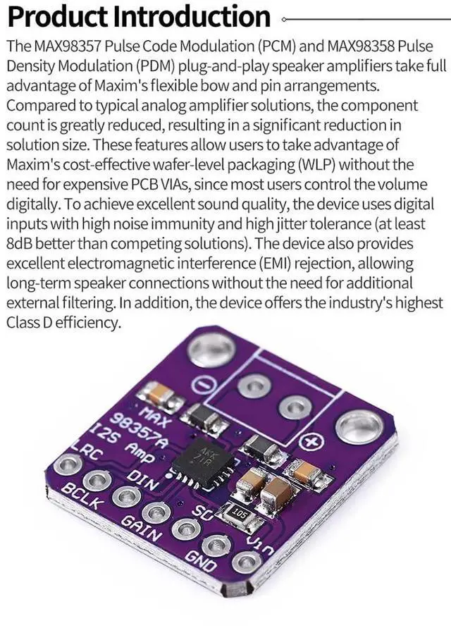Alt view image 4 of 6 - BUCIER Max98357 I2S 3W Class D Amplifier Breakout Interface Dac Decoder Module Filterless Audio Board for Raspberry Pi 5pcs