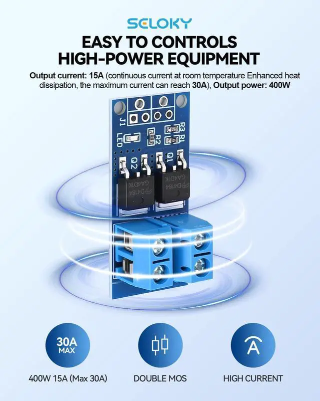 Alt view image 3 of 7 - BUCIER 6PCS Dual High-Power MOSFET Trigger Switch Drive Module 0-20KHz PWM Adjustment Electronic Switch Control Board Motor Speed Controller Lamp Brightness Control, DC 5V-36V 400W, 15A (Max 30A)