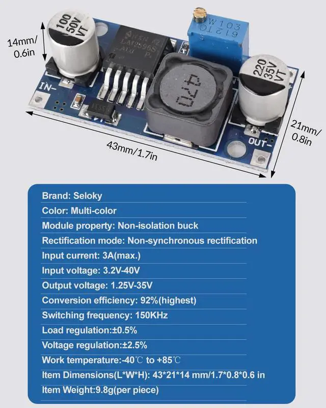 Alt view image 4 of 7 - BUCIER 5 Pack LM2596 DC to DC Buck Converter 3.0-40V to 1.5-35V Adjustable Voltage Regulator Electronic Voltage Stabilizer Power Supply Step Down Module