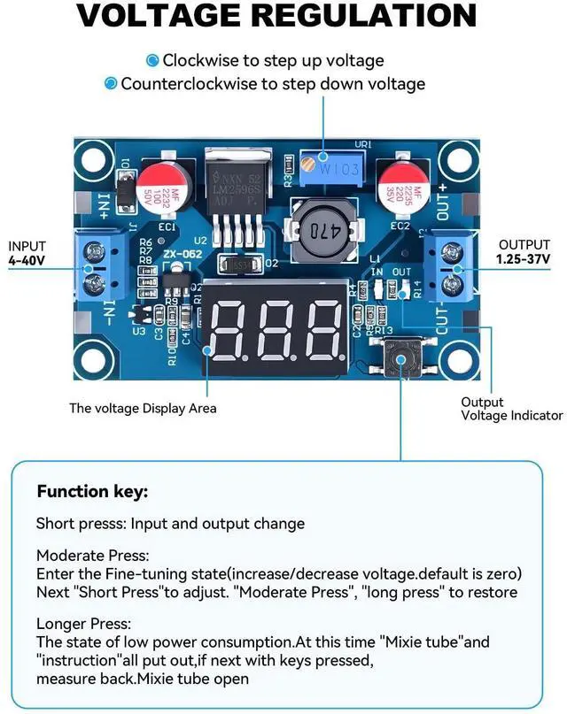 Alt view image 5 of 7 - BUCIER LM2596 DC-DC Buck Power Converter Module, Adjustable Voltage Regulator 4-40V to 1.25-37V Buck Converter with LED Voltmeter DisplayPack of 2