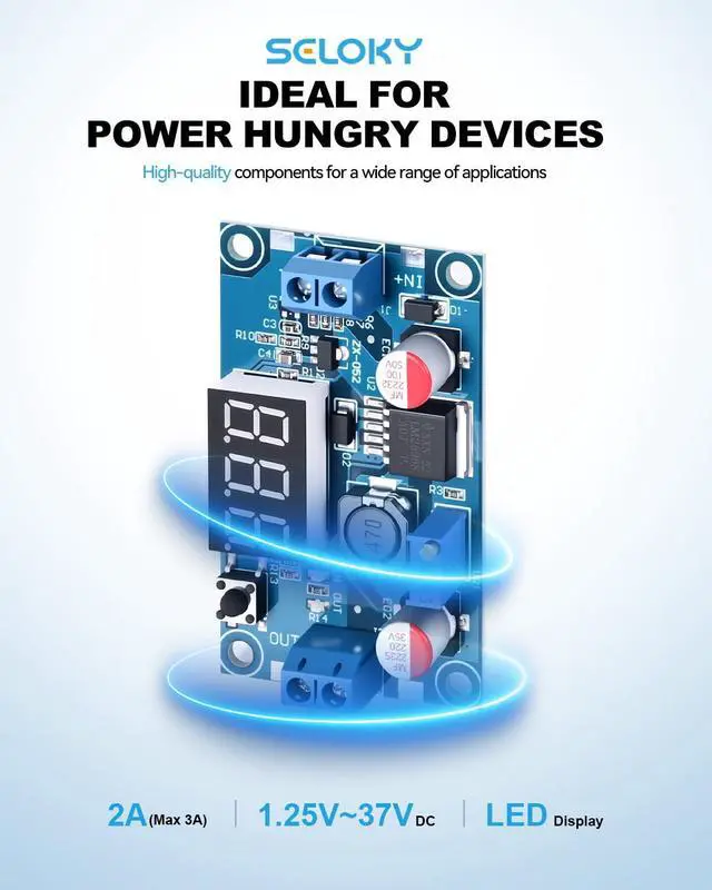 Alt view image 3 of 7 - BUCIER LM2596 DC-DC Buck Power Converter Module, Adjustable Voltage Regulator 4-40V to 1.25-37V Buck Converter with LED Voltmeter DisplayPack of 2