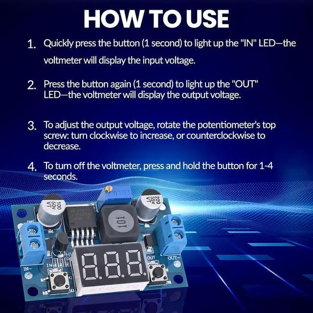 Alt view image 6 of 7 - BUCIER LM2596 Adjustable DC-DC Step-Down Buck Converter Module with LED Voltmeter Display, Voltage Regulator 4.0-40V Input to 1.25-37V Output Power Supply Module (Pack of 2)