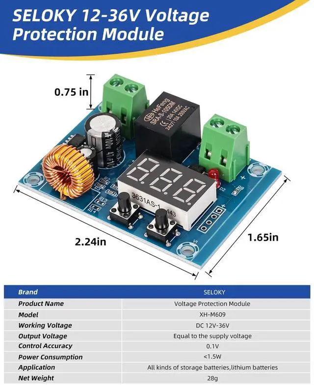 Alt view image 3 of 7 - BUCIER 12V-36V DC Voltage Protection Module Digital Low Voltage Protector Disconnect Switch Cut Off Over Discharge Protection Module Pack of 2