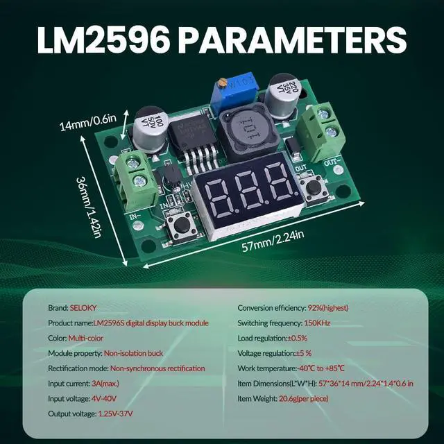 Alt view image 4 of 7 - BUCIER LM2596 DC-DC Buck Converter Voltage Regulator Adjustable 4.0-40V to 1.25-37V 2A Power Supply Module with LED Voltmeter Display