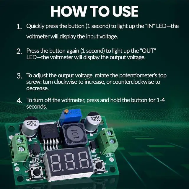 Alt view image 6 of 7 - BUCIER LM2596 DC-DC Buck Converter Voltage Regulator Adjustable 4.0-40V to 1.25-37V 2A Power Supply Module with LED Voltmeter Display