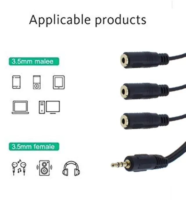 Alt view image 5 of 6 - BUCIER 2pcs 1M/3F Audio Splitter, 1FT Gold Plated 3.5mm TRRS Male to 3 x 3.5mm Stereo Jack Female 1 Input 3 Output Audio AUX Splitter