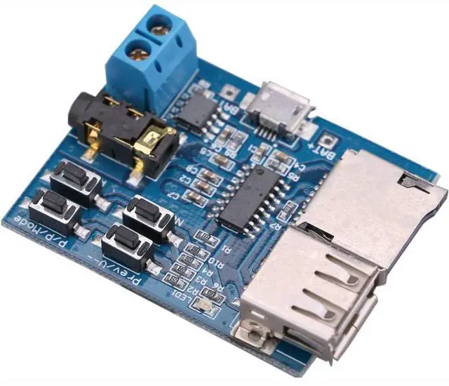 Alt view image 2 of 2 - BUCIER TF Card U Disk Play MP3 Decoder Player Module with Audio Amplifier Audio Decoding Player Module Micro USB 5V Power Supply