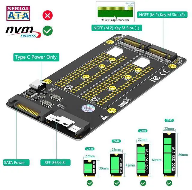 Alt view image 3 of 7 - BUCIER Dual 2X M.2 NVME SSD to Slimline SFF-8654 8X Adapter (PCIe Bifurcation Motherboard is Required)
