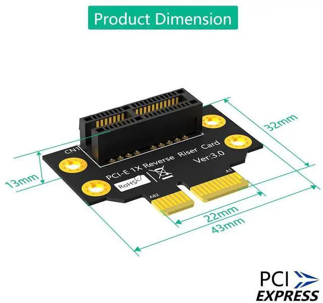 Alt view image 4 of 7 - BUCIER PCI-e 1X 3.0 90 Degree Reverse Male to Female Riser Card for 1U Server (Installation Direction Towards CPU) (Height: 32cm)