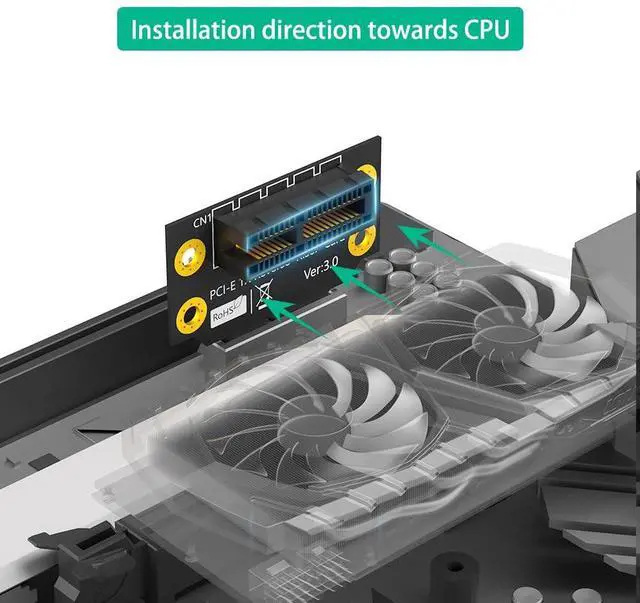 Alt view image 6 of 7 - BUCIER PCI-e 1X 3.0 90 Degree Reverse Male to Female Riser Card for 1U Server (Installation Direction Towards CPU) (Height: 32cm)