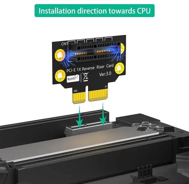 Alt view image 5 of 7 - BUCIER PCI-e 1X 3.0 90 Degree Reverse Male to Female Riser Card for 1U Server (Installation Direction Towards CPU) (Height: 32cm)