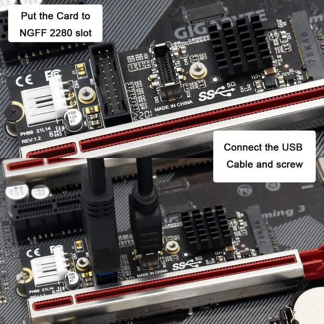 Alt view image 5 of 7 - BUCIER 5Gbps Type-E USB 3.1 Front Panel Socket & USB 2.0 to NVME NGFF M-Key Express Card VL805 Adapter for Motherboard