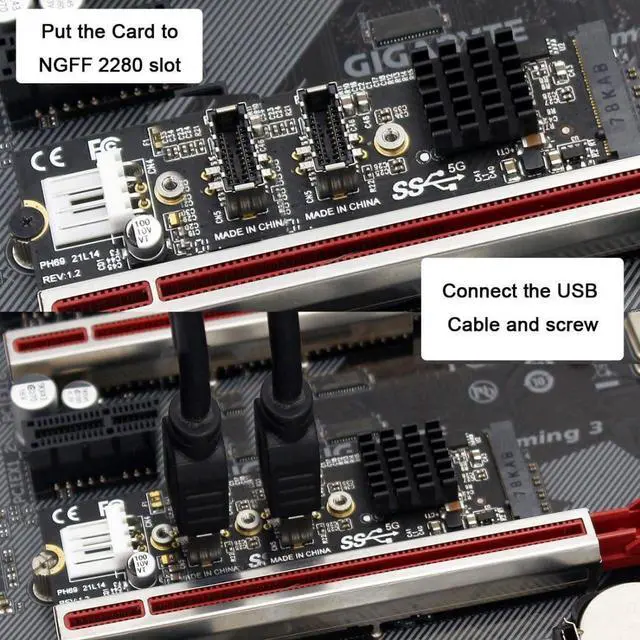 Alt view image 4 of 7 - BUCIER M.2 NVME NGFF M-Key 1 to 2 USB 3.1 Type-E Front Panel Socket Mainboard Header Extension Adapter