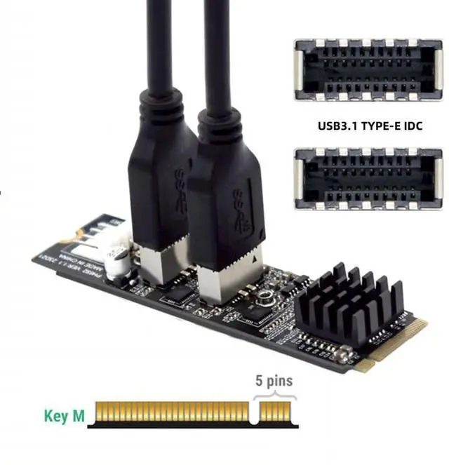 Alt view image 6 of 7 - BUCIER M.2 NVME NGFF M-Key 1 to 2 USB 3.1 Type-E Front Panel Socket Mainboard Header Extension Adapter