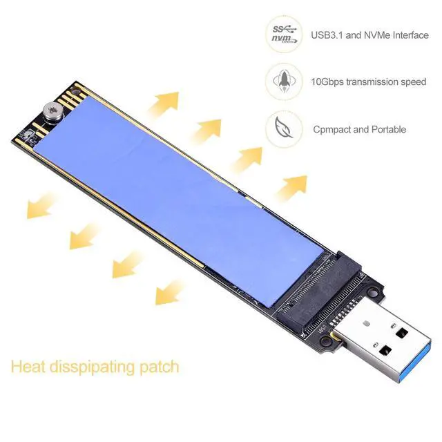 Alt view image 3 of 5 - BUCIER M.2 NVME USB 3.1 Adapter,M-Key M.2 NVME to USB Card Reader USB 3.1 Gen 2 Bridge Chip with 10 Gbps High Performance, Compatible with Samsung 950/960/970 Evo/Pro or Other M.2 SSDs with PCI-E Type