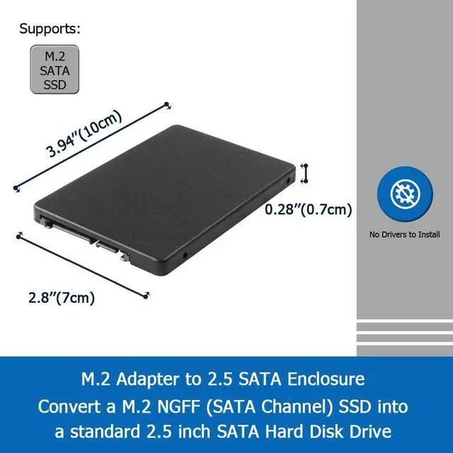 Alt view image 4 of 7 - BUCIER M.2 Adapter to 2.5 SATA Enclosure, B & M Key SATA Based NGFF SSD Converter to 2.5 Inch SATA 3.0 Card Support 2230 2242 2260 2280 Hard Drive with 7mm Case