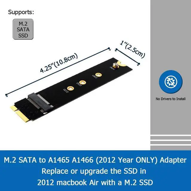 Alt view image 4 of 7 - BUCIER M.2 NGFF SATA to A1465 A1466 (2012 Year ONLY) Adapter for MacBook Air SSD Replacement, HDD Hard Disk Drive Converter Card Support 2230 2242 2260 2280 SSD