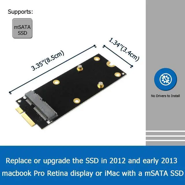 Alt view image 2 of 6 - BUCIER 7+17 pin mSATA to A1398 A1425 (2012 & Early 2013) Adapter for MacBook Pro Retina SSD Replacement, Mini PCIe SATA SSD Converter Card