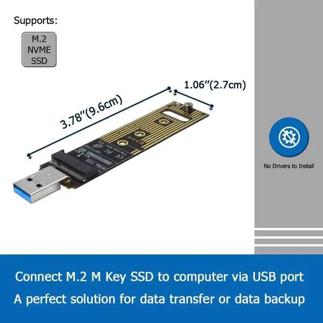 Alt view image 3 of 7 - BUCIER NVME to USB Adapter, M.2 SSD to Type-A Card (No Cable Need), High Performance 10 Gbps USB 3.1 Gen 2 Bridge Chip, Use as Portable SSD, USB to M2 SSD Key M, Support Windows XP/ 7/8 /10, MAC OS