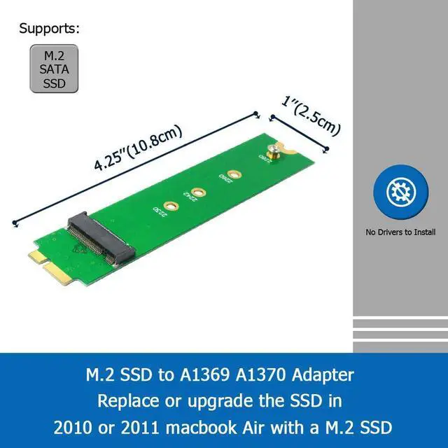 Alt view image 4 of 7 - BUCIER M.2 NGFF SSD to A1369 A1370 Adapter for 2010 2011 MacBook Air HDD Replacement, Converter Card Support 2230 2242 2260 2280 Solid State Drive